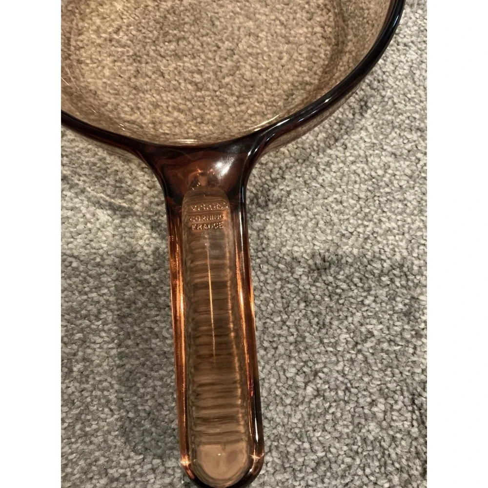 Vintage Vision Corning France Amber Glass Pan W/ Handle 7
